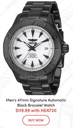 INV-7113  INVICTA Men's 47mm Signature Automatic Black Bracelet Watch  $119.99 with HEAT20