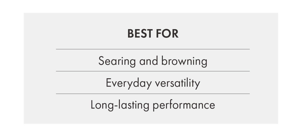 Best for searing and browning, and long-lasting performance.