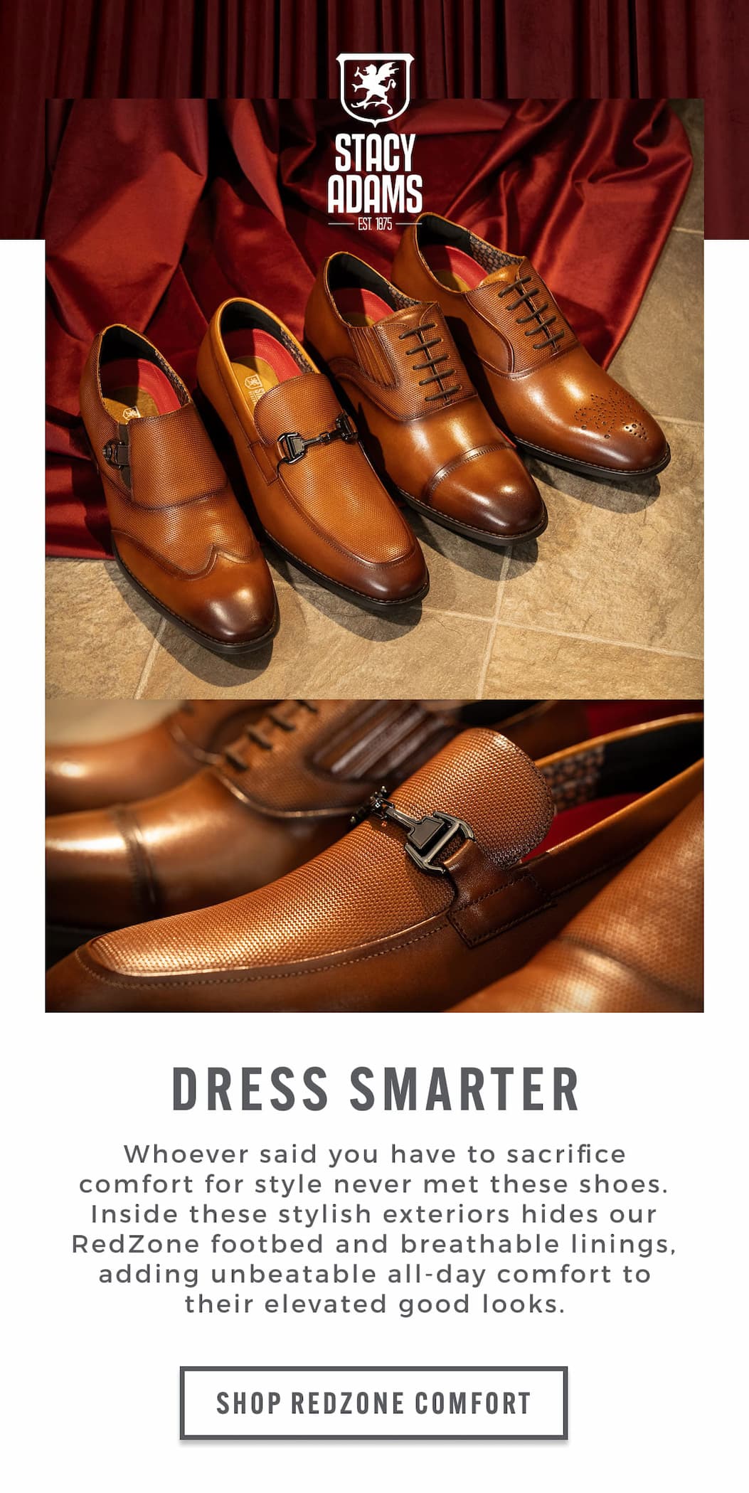 Dress smarter with the RedZone footbed and breathable linings. Display images to learn more.