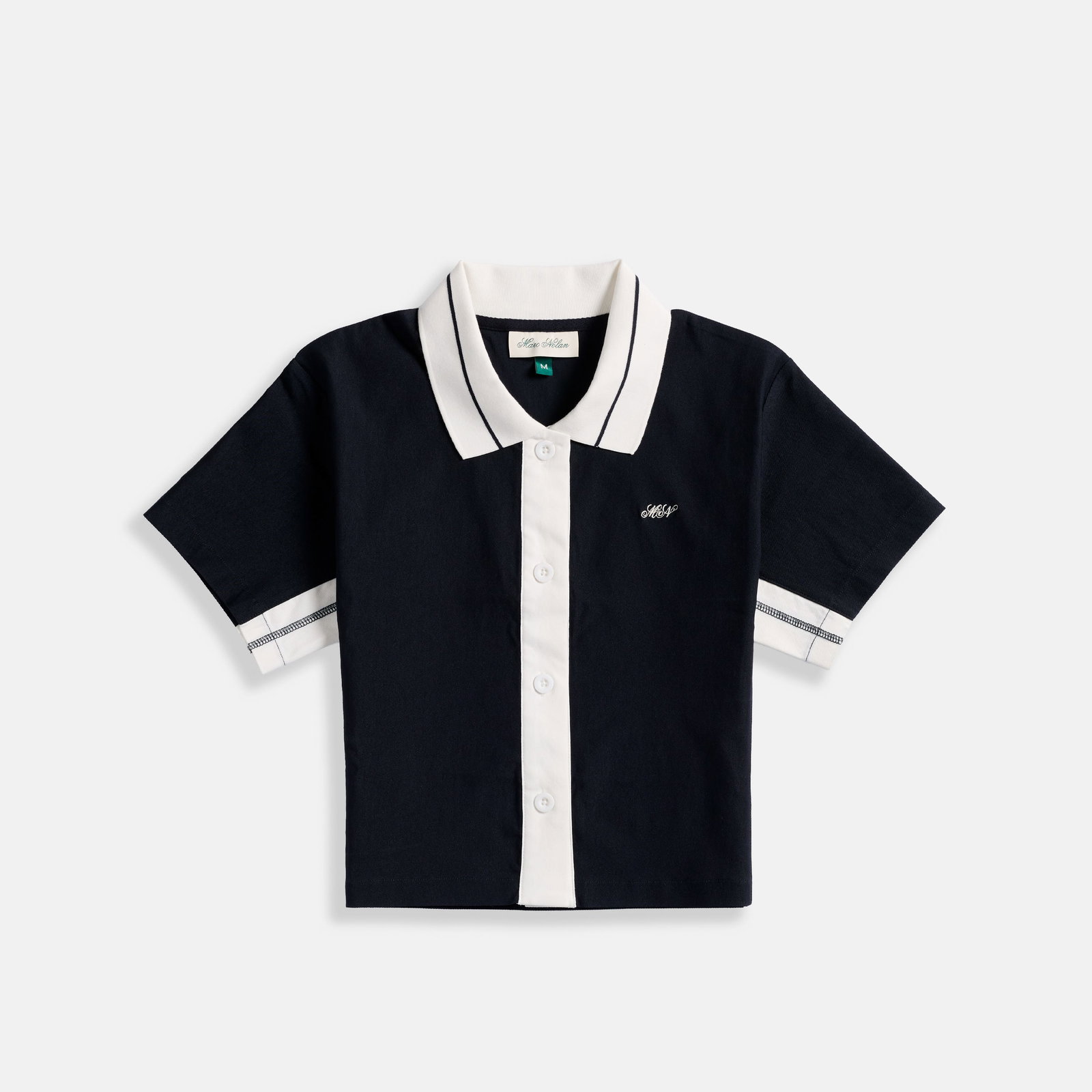Image of Women's Cropped Tennis Polo - Navy/White
