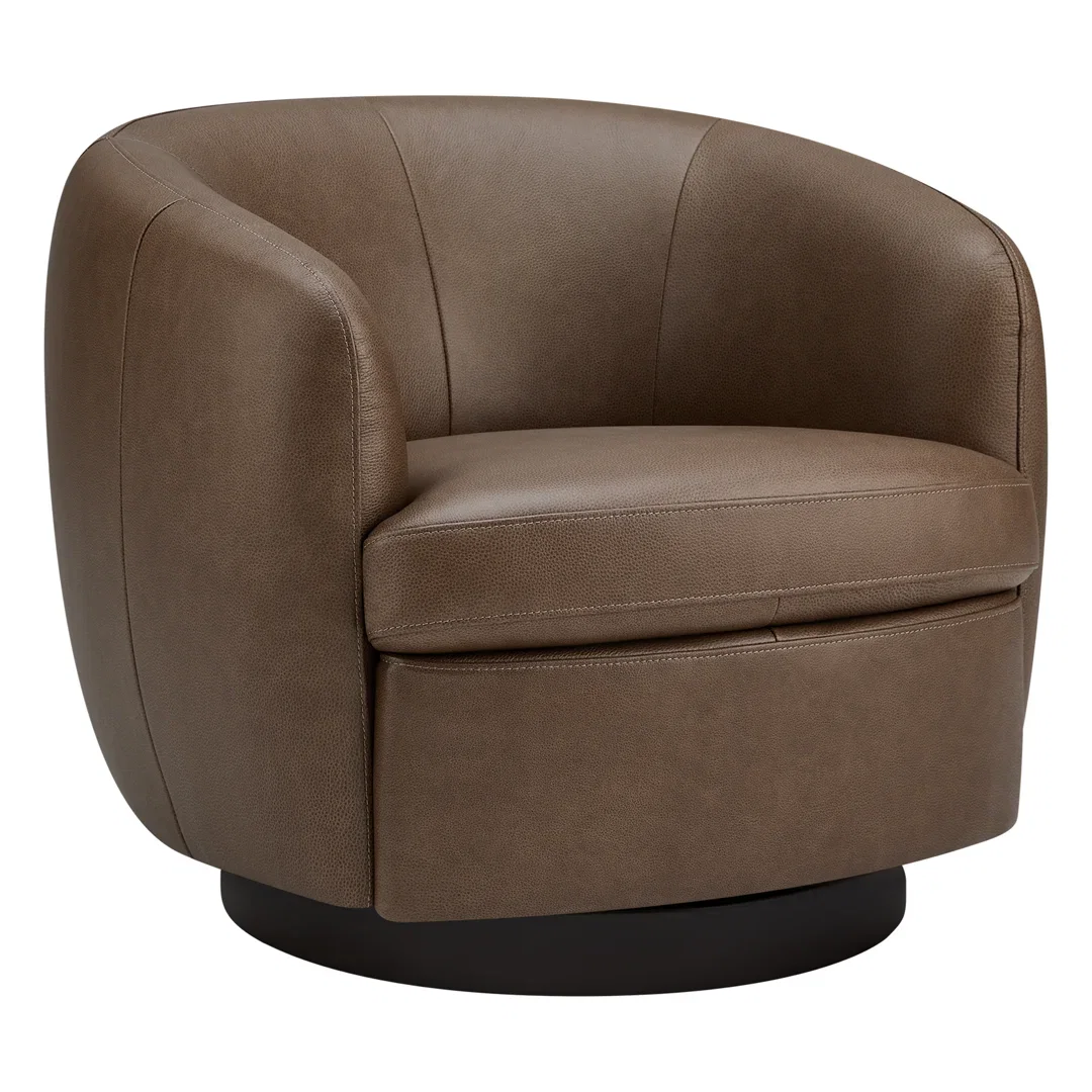 Marcy Genuine Leather Swivel Barrel Chair