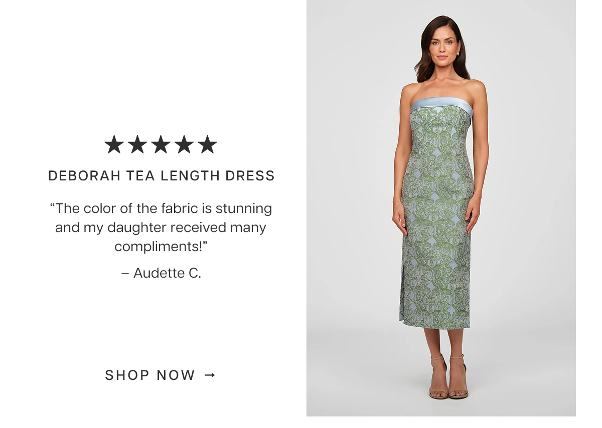 Deborah Tea Length Dress | “The color of the fabric is stunning and my daughter received many compliments!” – Audette C.