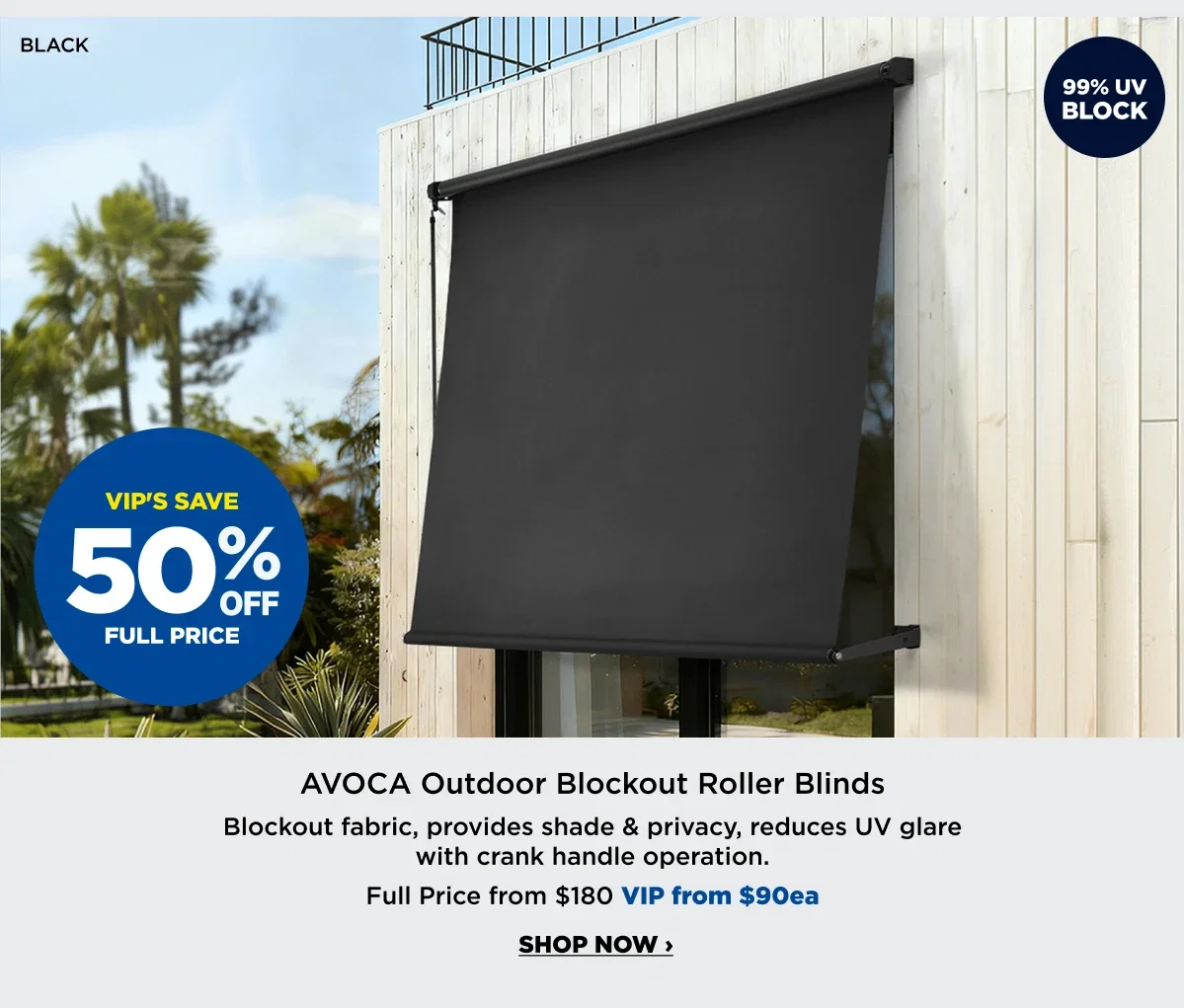 Avoca outdoor blockout roller blinds