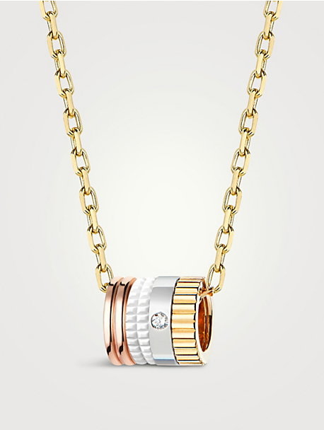 Mini White Edition Gold Ring Pendant Necklace With Diamond