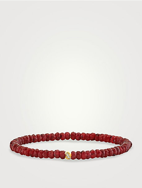 14K Gold Beaded Bracelet With Diamonds