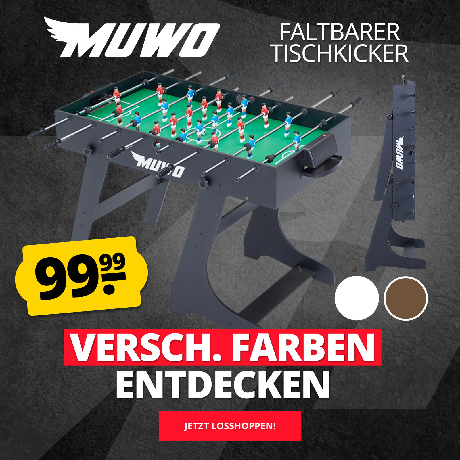 MUWO "Mondial" Indoor faltbarer Tischkicker schwarz