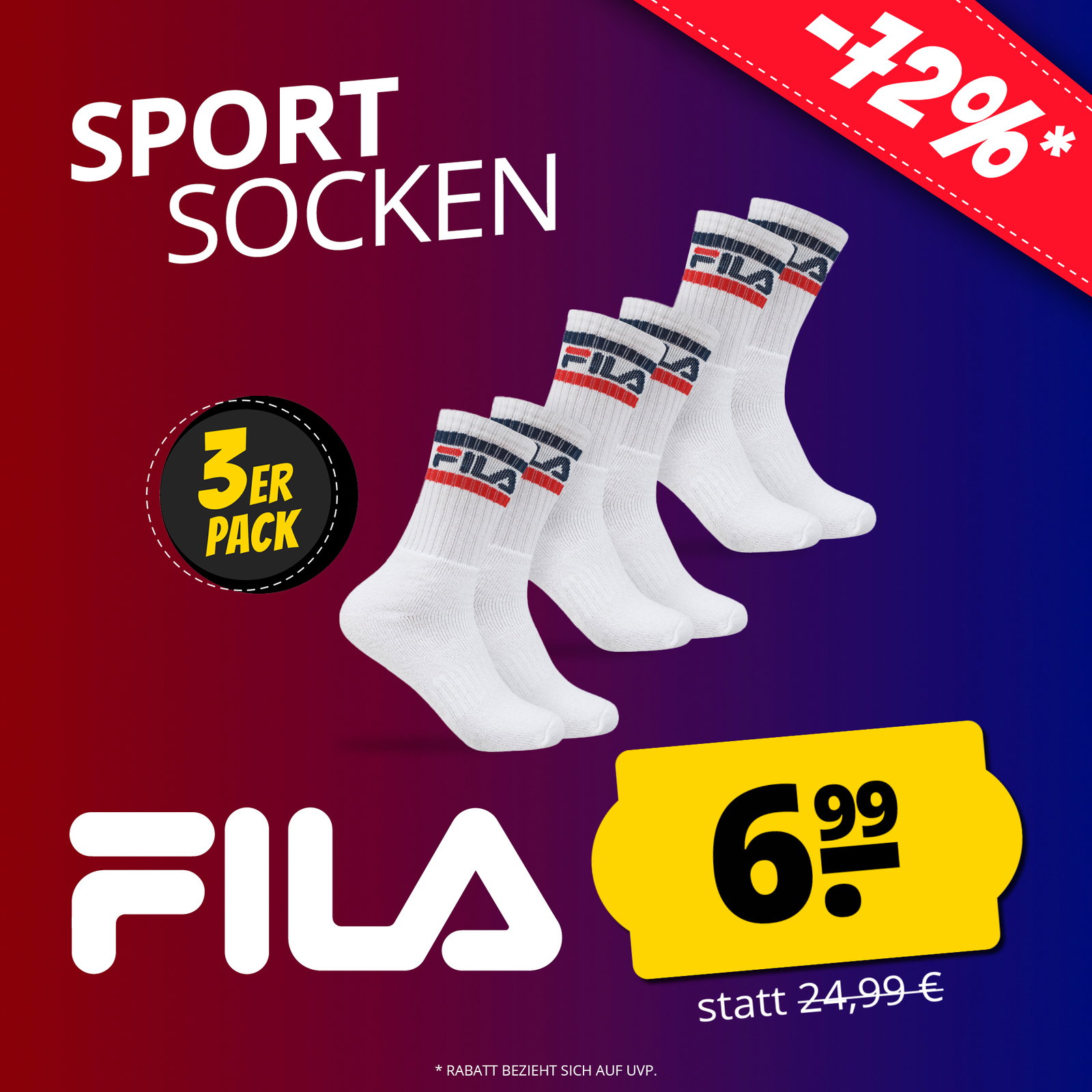 FILA Unisex Sportsocken "Falk" 3 Paar weiß 