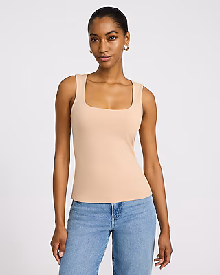 Body Contour Light Compression Square Neck Tank in Stretch Cotton
