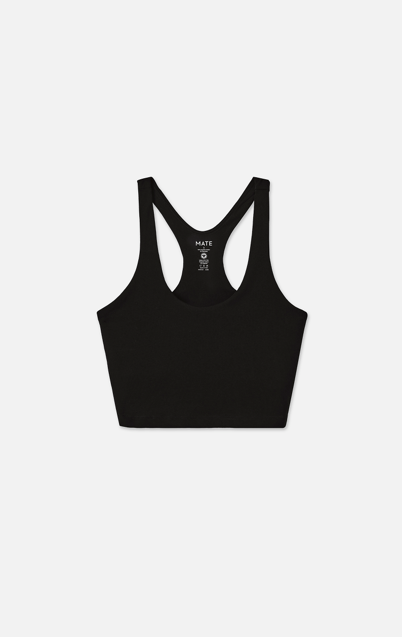 Organic Stretch Crop Racer Tank in Jet Black