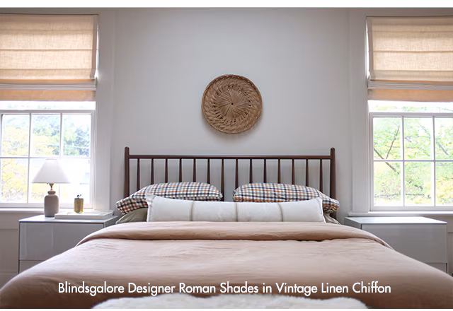 Blindsgalore Designer Roman Shades in Vintage Linen Chiffon