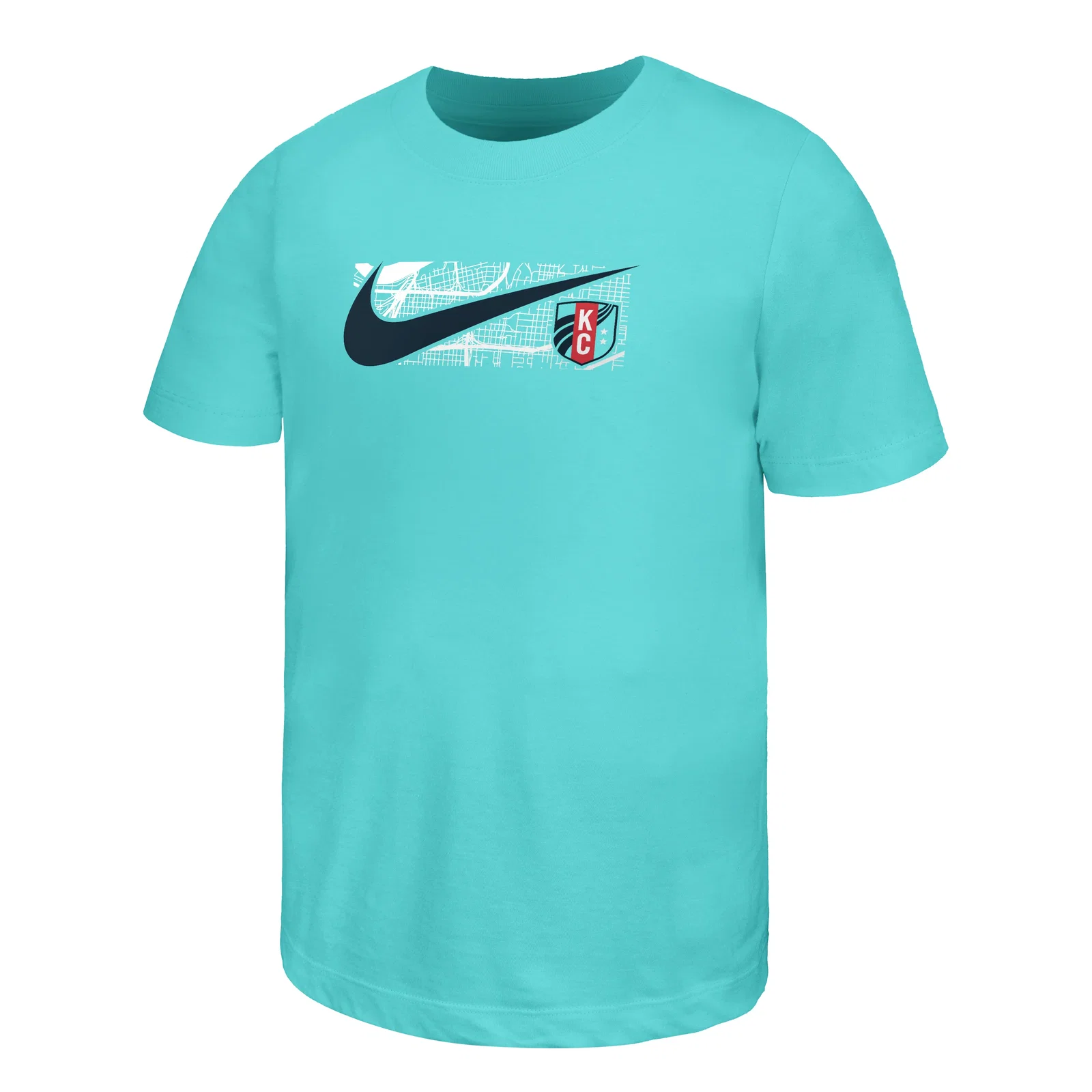 Image of Youth KC Current Nike Teal 2025 Swoosh Tee