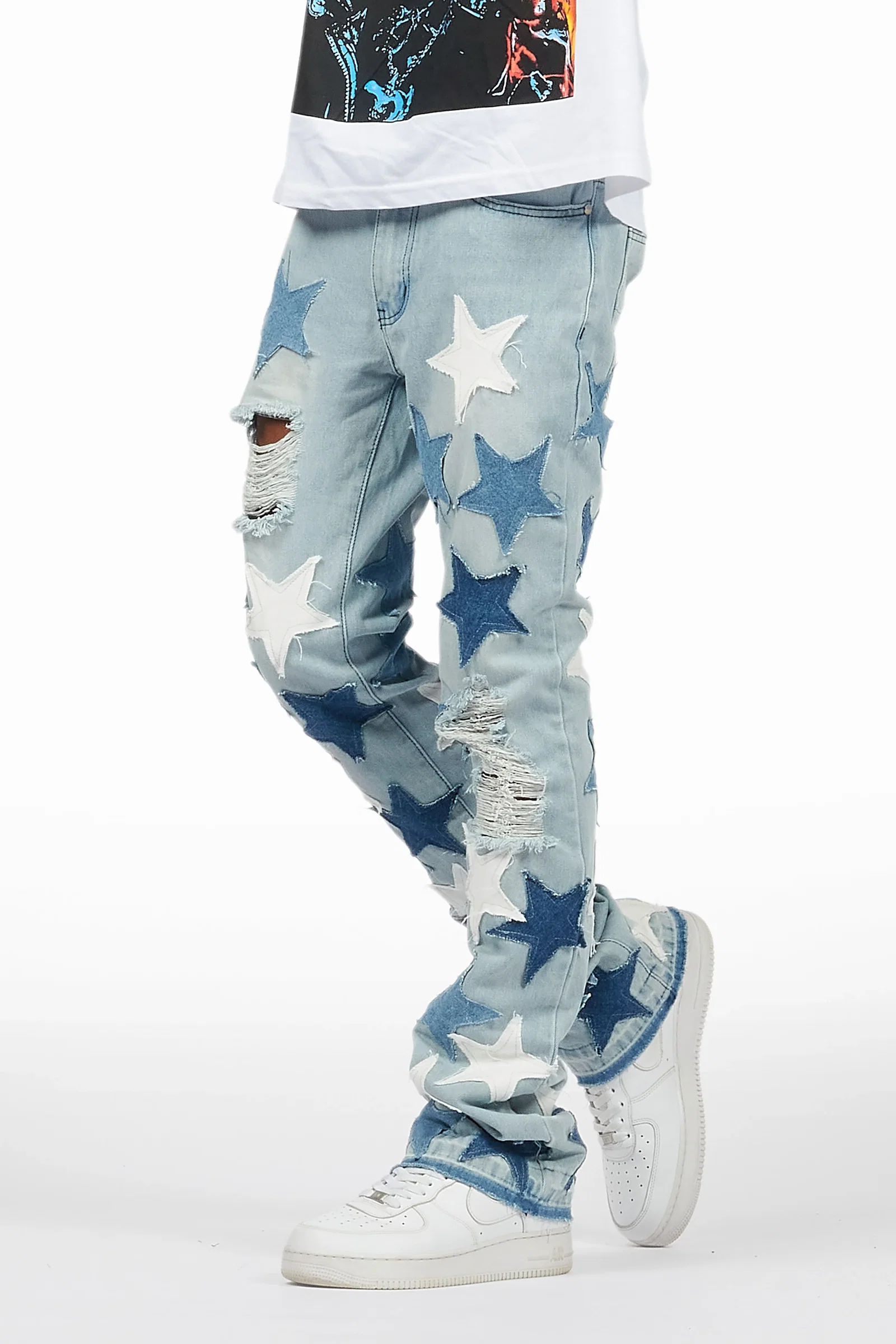 Image of StarLane Light Blue Stacked Flare Jean