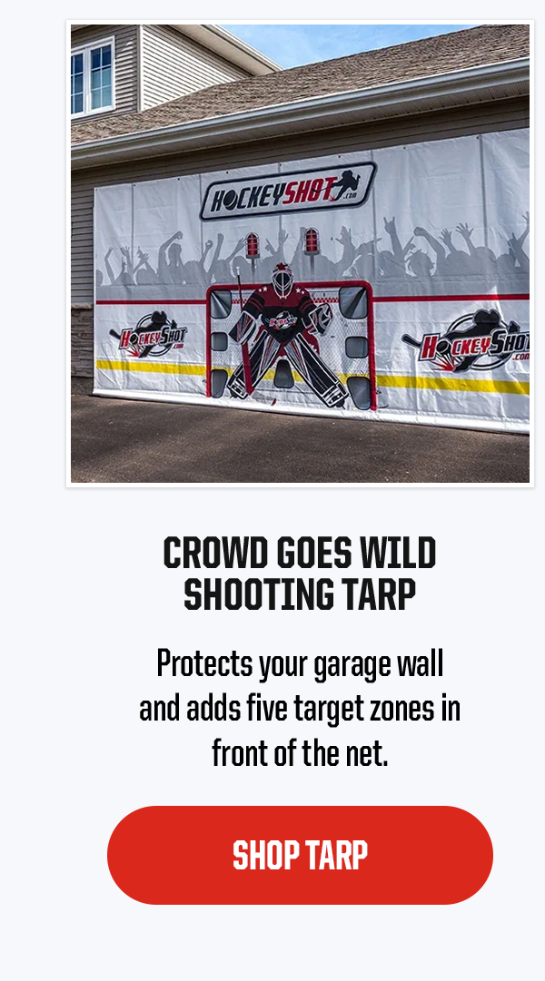 Product Block 3: Crowd Goes Wild Shooting Tarp. Protects your garage wall and adds five target zones in front of the net. CTA: Shop Tarp