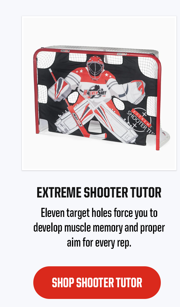 Product Block 1: Extreme Shooter Tutor. Eleven target holes force you to develop muscle memory and proper aim for every rep. CTA: Shop Shooter Tutor