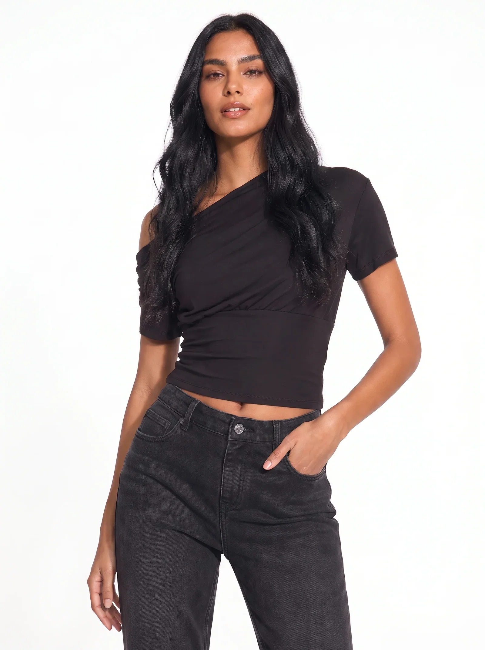 Image of Draped Off-the-Shoulder Top