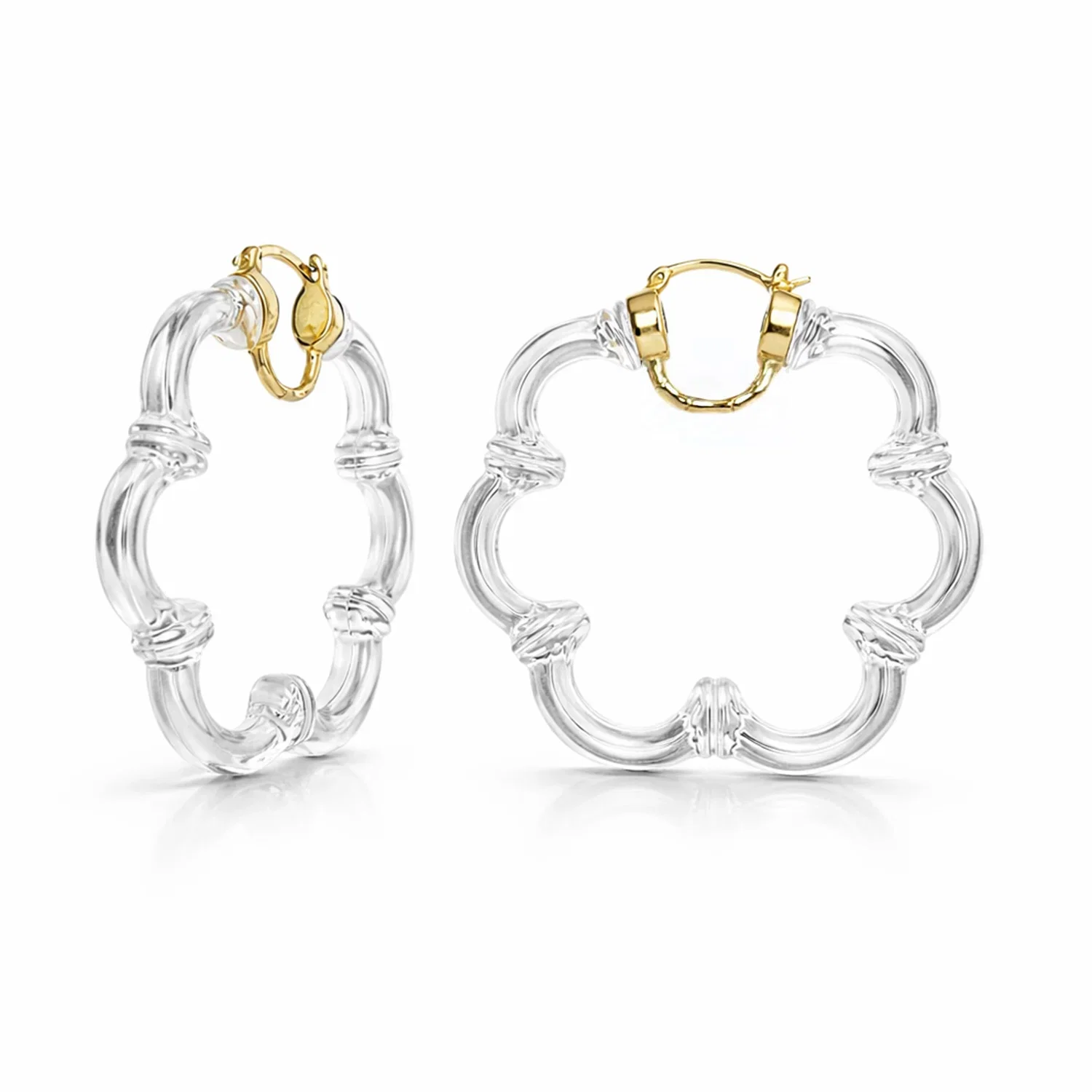 Image of Flower Bamboo Lucite Hoop Earrings