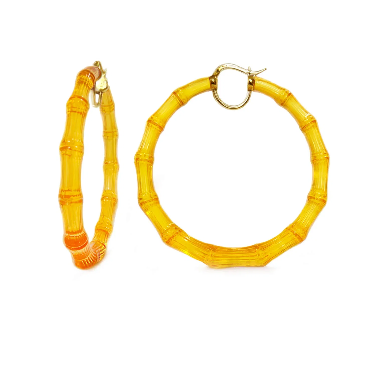 Image of XL Honey Lucite Bamboo Hoop Earrings
