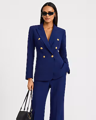 Double Breasted Novelty Button Blazer in Studio Stretch Twill