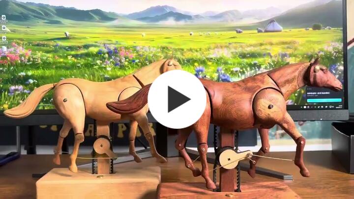 Wooden Mechanical Horse Automaton Model, Handcrafted Dynamic Horse Sculpture with Moving Limbs & Tail, Desktop Art Decor (Assembled)