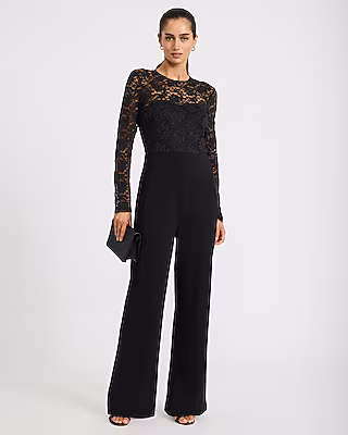 Lace Crew Neck Long Sleeve Wide Leg Jumpsuit