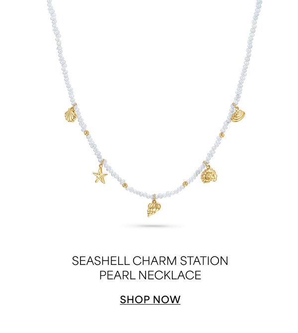 Seashell Charm Station Pearl Necklace