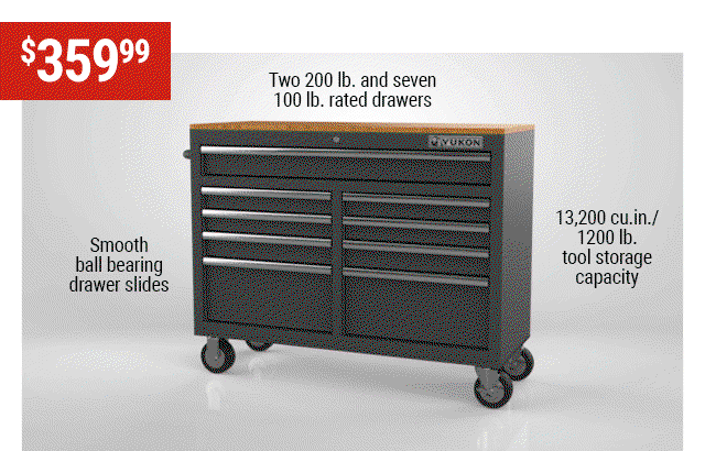 YUKON 46 in., 9-Drawer Mobile Storage Cabinet with Solid Wood Top