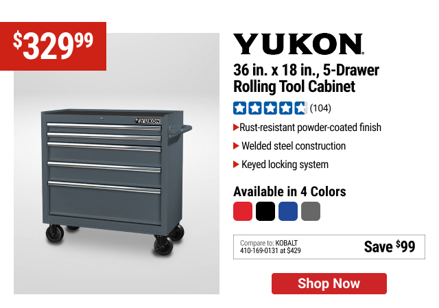 YUKON 36 in. x 18 in., 5-Drawer Rolling Tool Cabinet, Gray