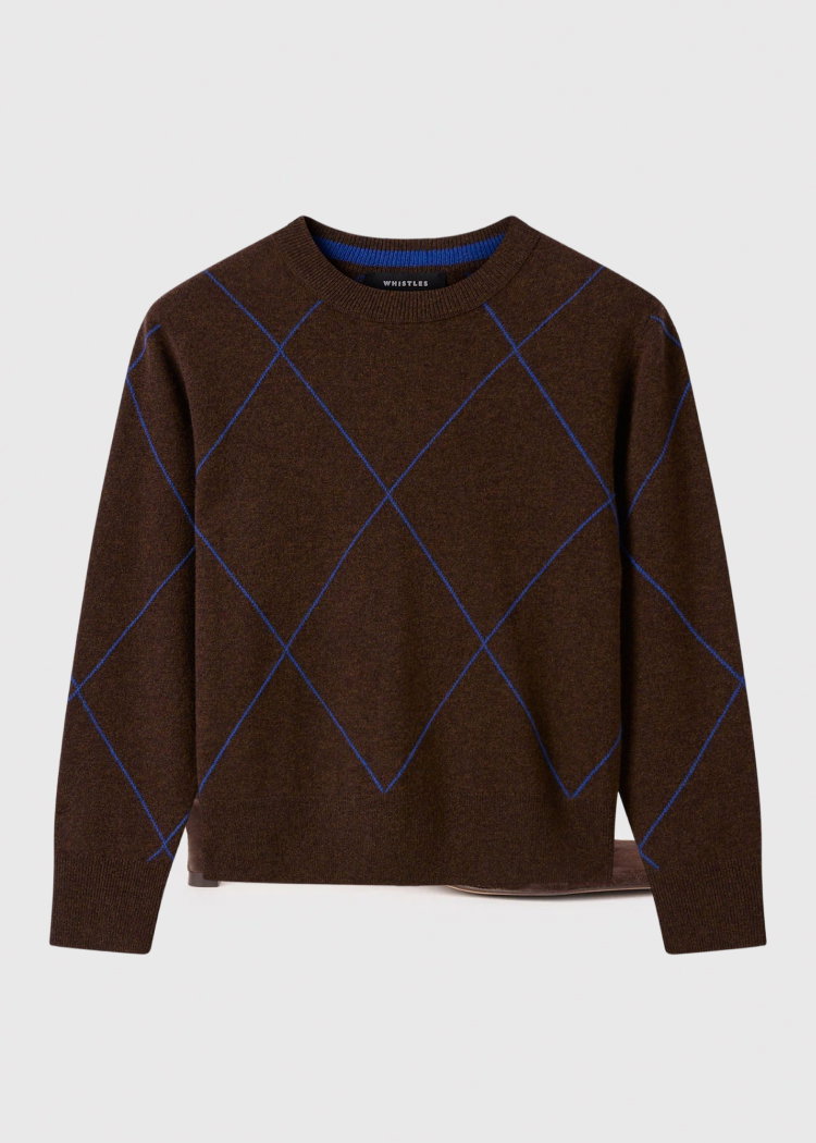 Brown Wool Contrast Diamond Knit