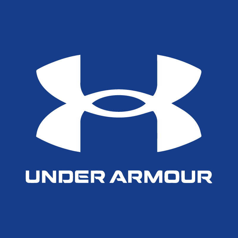Under Armour white logo and text centred on a solid blue background, brand emblem for sportswear and apparel