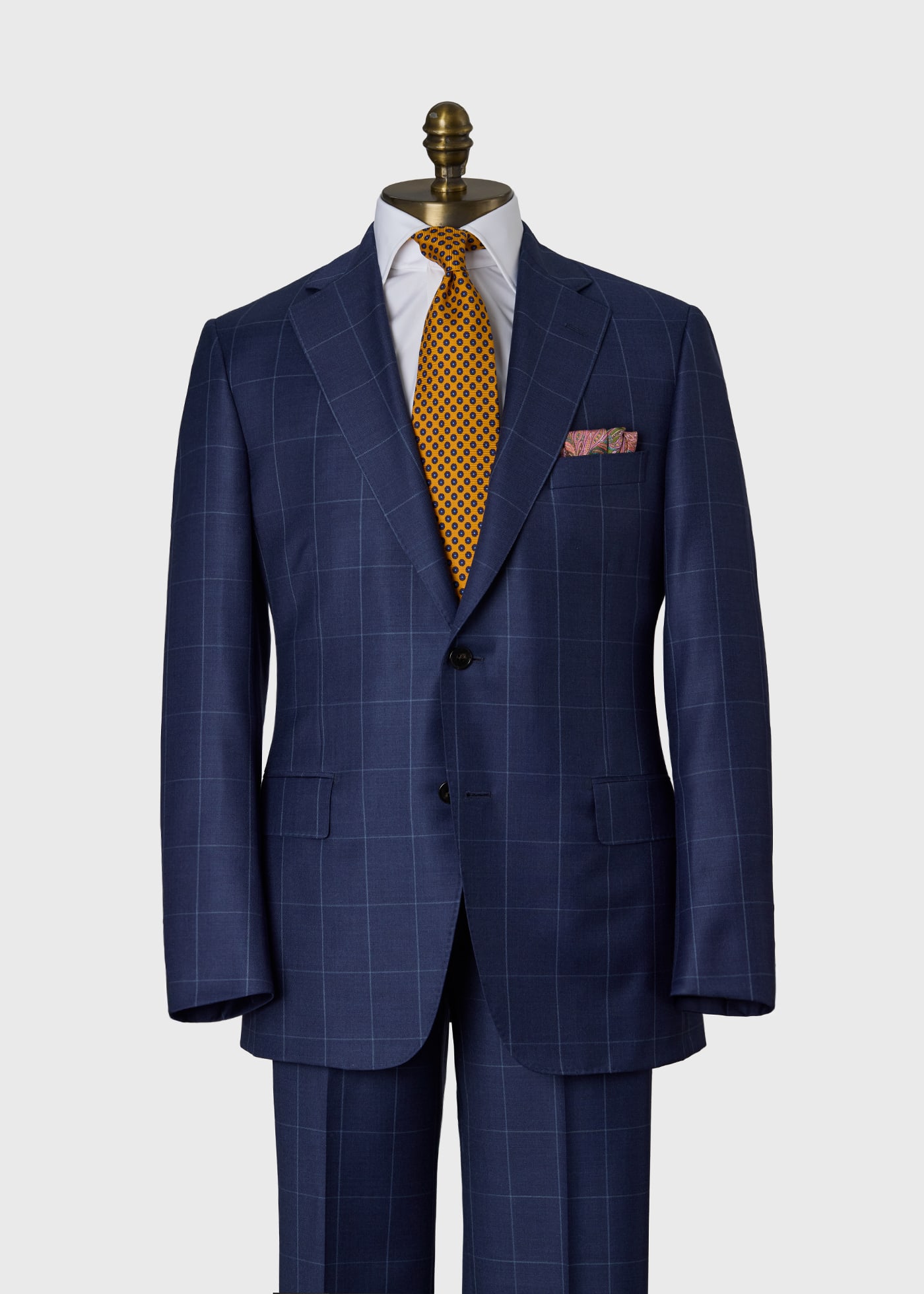 Classic Notch Suit in Blue Wool Windowpane