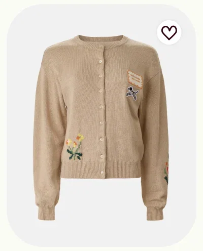 Embroidered Crew Neck Cardigan