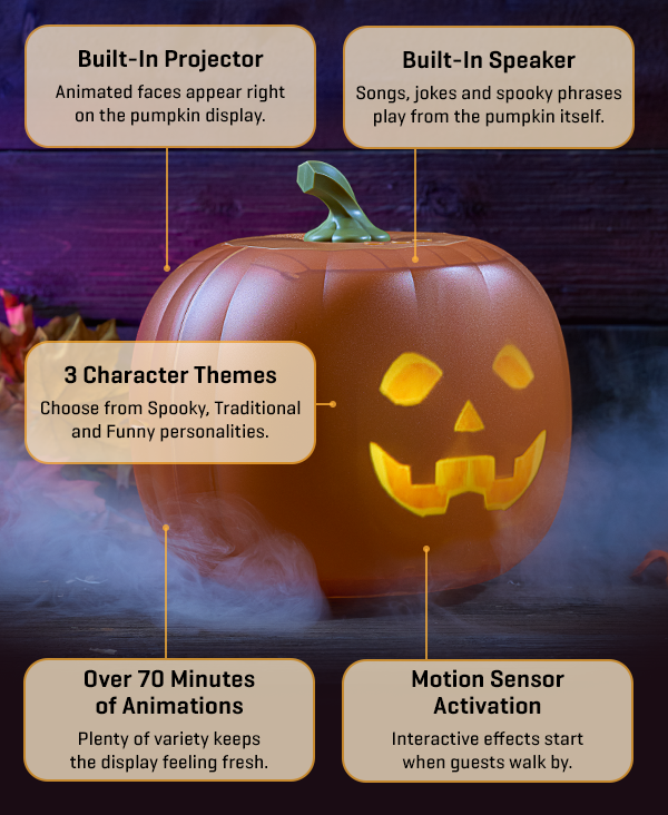 Spooky season starts NOW: Get our Animated Jack-O-Lantern and bring your Halloween decor to life.