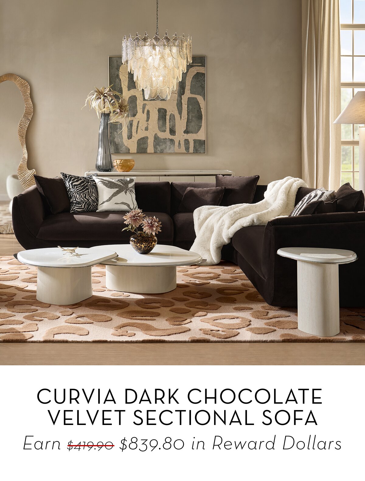 Curvia 3-Piece Dark Chocolate Velvet Sectional Sofa