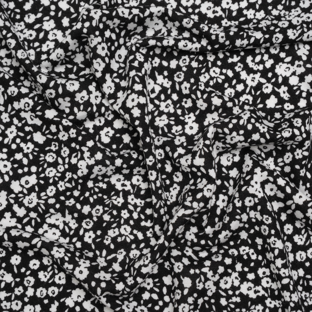 Image of Stretch Rayon Jersey - Black and White Little Flowers - Deadstock