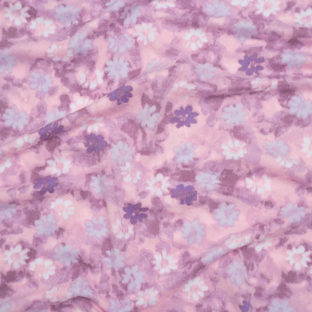 Image of Stretch Polyester ITY Jersey - Lavender, Lilac and Muted Orchid Pink Florals - Deadstock