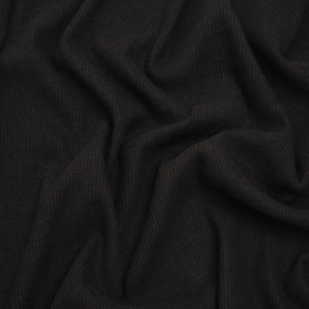 Image of Stretch Brushed Double Face 2x2 Rib Knit - Black - Deadstock
