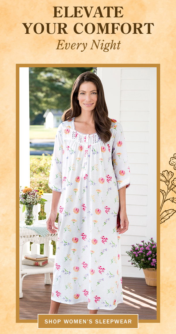 Elevate Your Comfort Every Night. Shop Women's Sleepwear. Lanz Tossed Floral Cotton Knit Long Nightgown