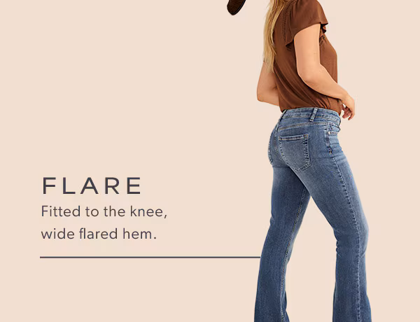 Flare. Fitted to the knee, wide flared hem. Model wearing maurices clothing.