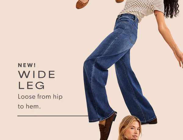 New! Wide leg. Loose from hip to hem. Model wearing maurices clothing.