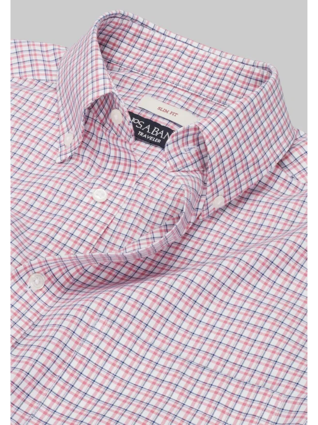 Traveler® Collection Slim Fit Button-Down Collar Plaid Dress Shirt