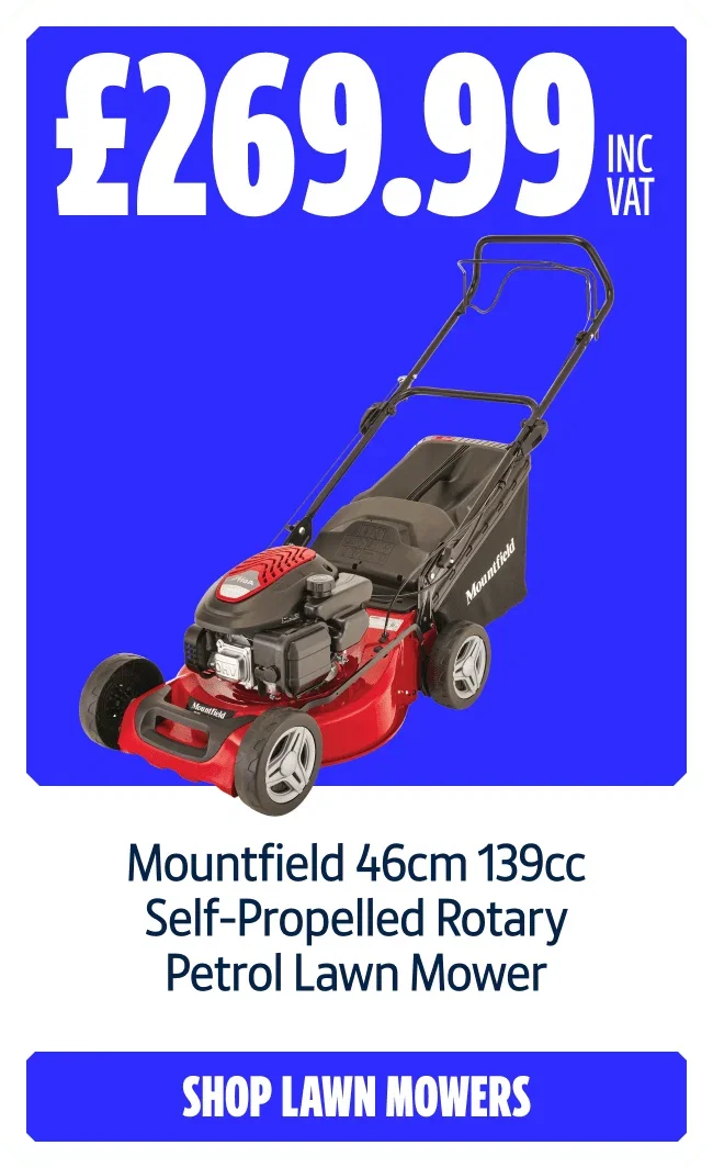 Mountfield 46cm 139cc Self-Propelled Rotary Petrol Lawn Mower. Only £269.99 inc VAT. Shop Lawn Mowers.
