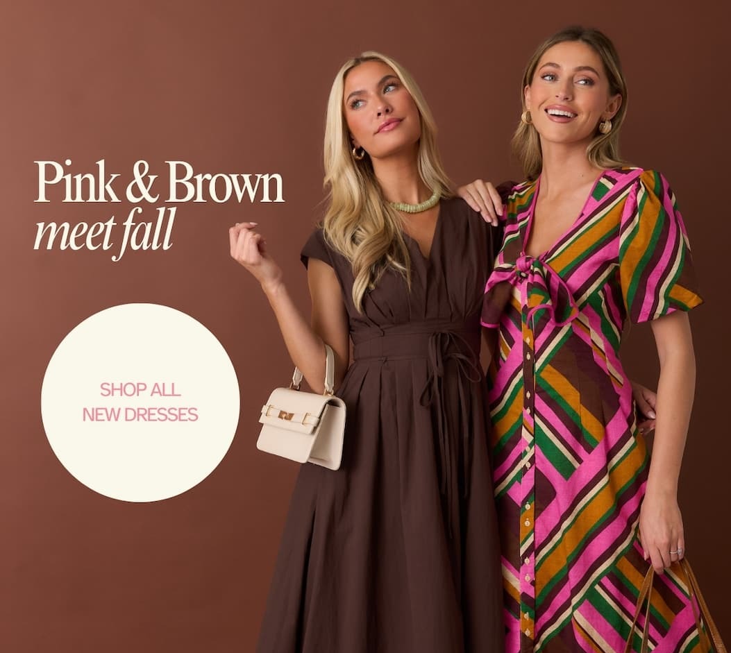 "Pink & brown meet fall. Shop All New Dresses."