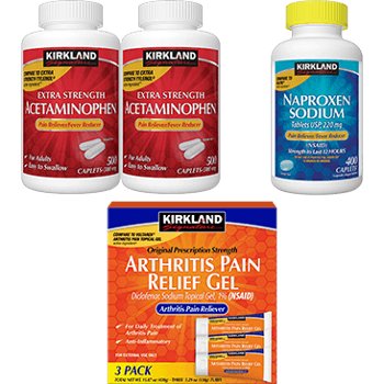 Kirkland Signature Extra Strength Acetaminophen, Naproxen Sodium, or Arthritis Pain Relief Gel