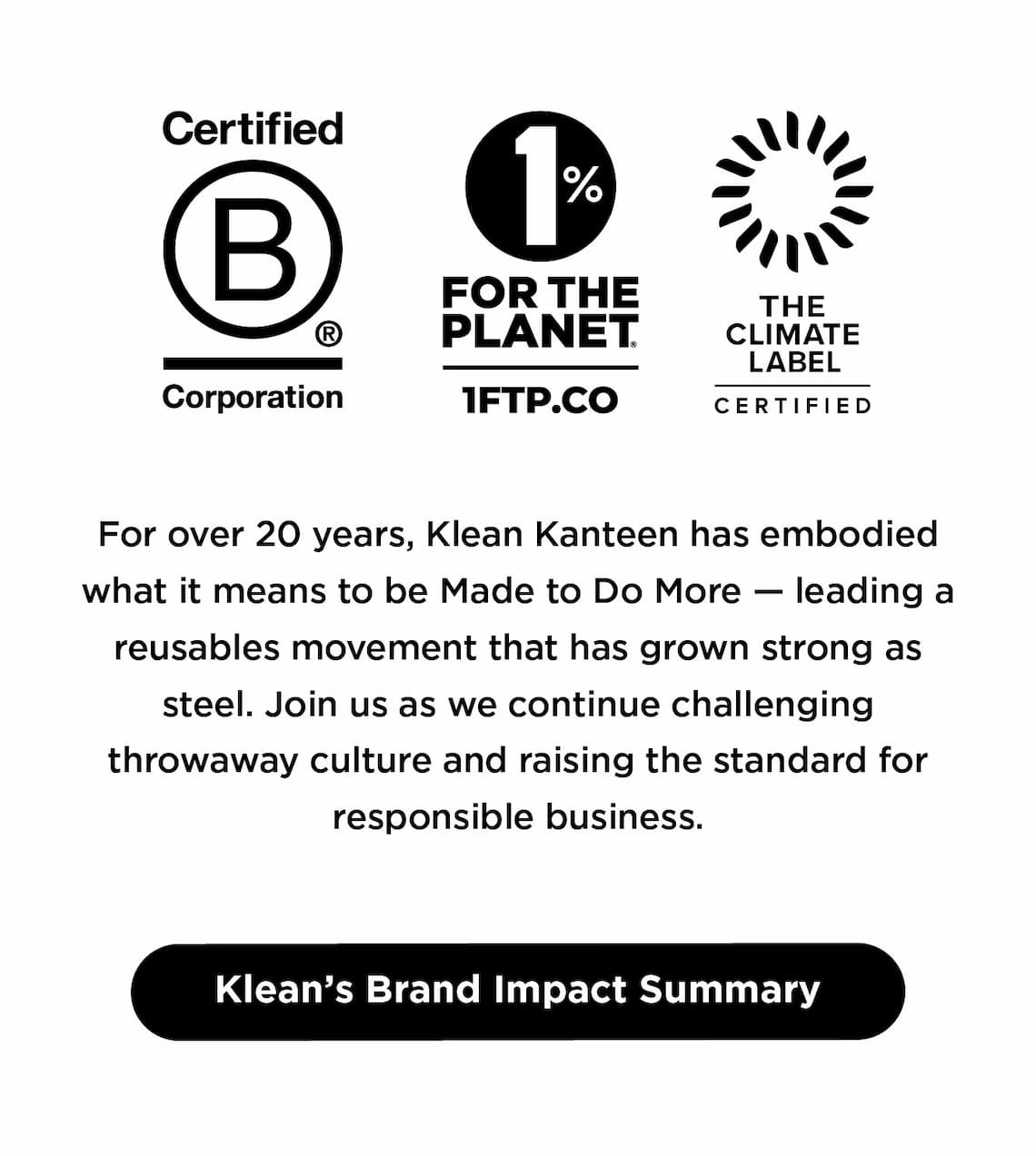 Certified B Corp, 1% for the Planet, The Climate Label Certified