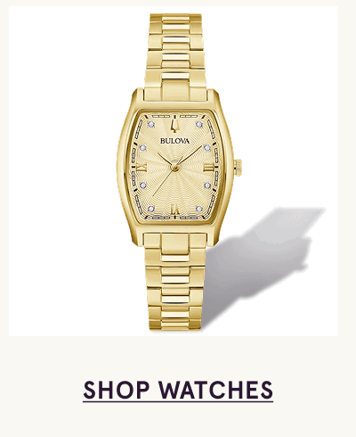 Gold Bulova watch with diamond dial markers. Click here to shop watches