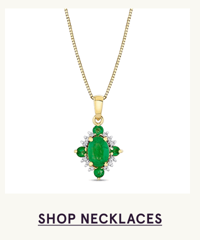 Gold necklace with oval emerald & diamond halo pendant. Click here to shop necklaces