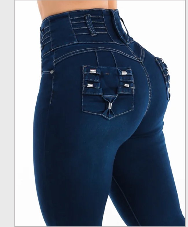 Mx Jeans Levantacola Super High Waist Stretch Dark Denim Capris w Back Pocket Design