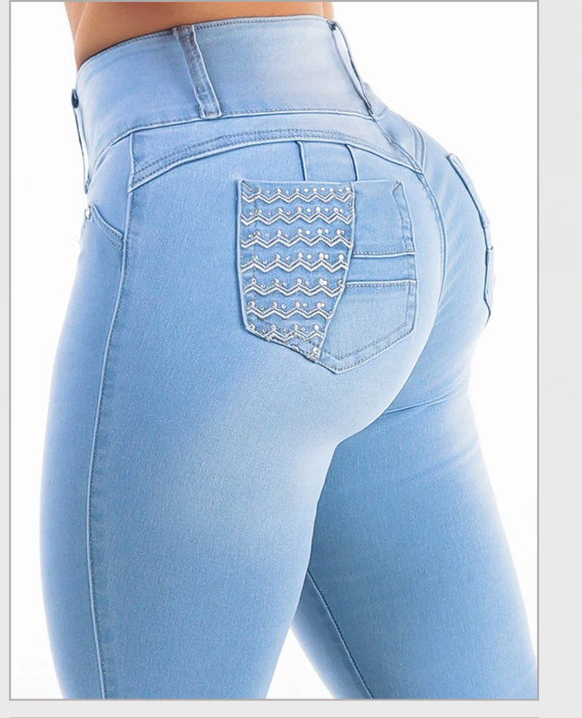 Butt Lift Mid Rise Stretch Skinny Jeans Light Wash