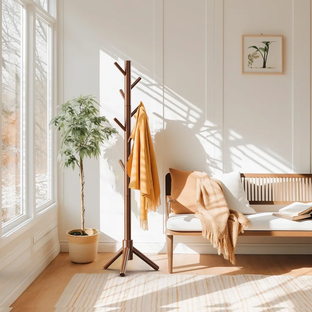 Adosinda Freestanding Coat Rack,Sturdy Wooden Coat Stand, 8- Hook Coat Rack,3 Height Options,Used in Bedroom,Hallway and Entryway,for Storing Coats, Hats,Bags,Umbrella Stand and Coat Hooks