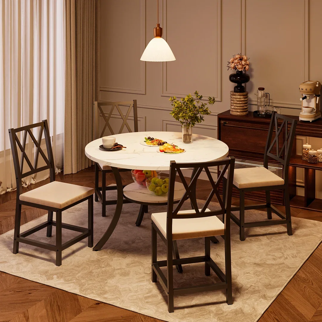 5-Piece 35.4" Round Extendable Dining Table Set